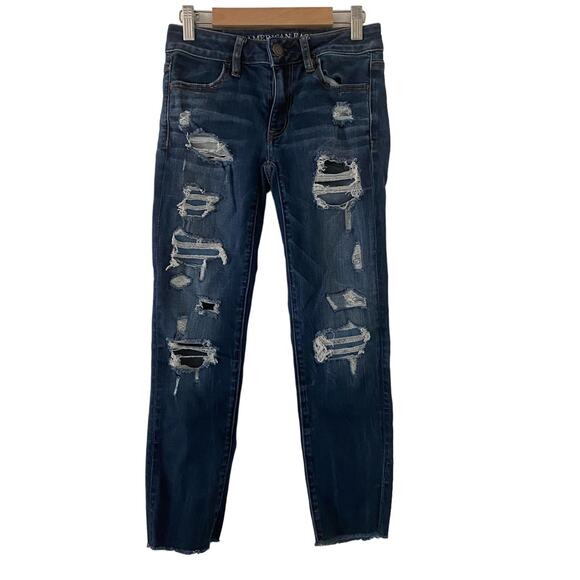 American Eagle Women's Distressed Stretch Jegging Skinny Ankle Crop Jeans 00 - Picture 1 of 10